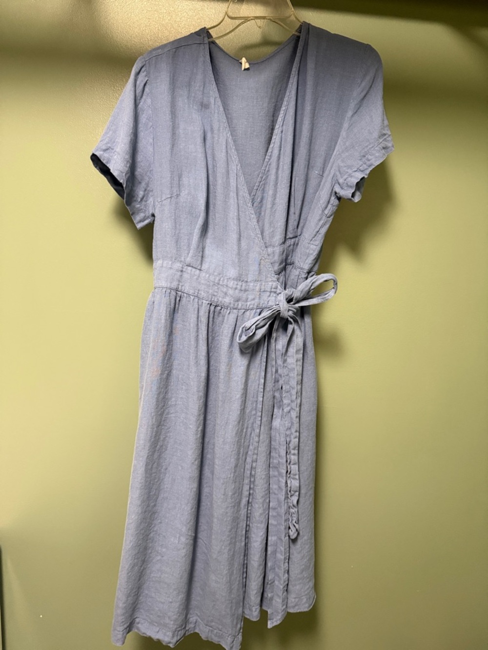 Light Blue Wrap Midi Dress with Side Tie